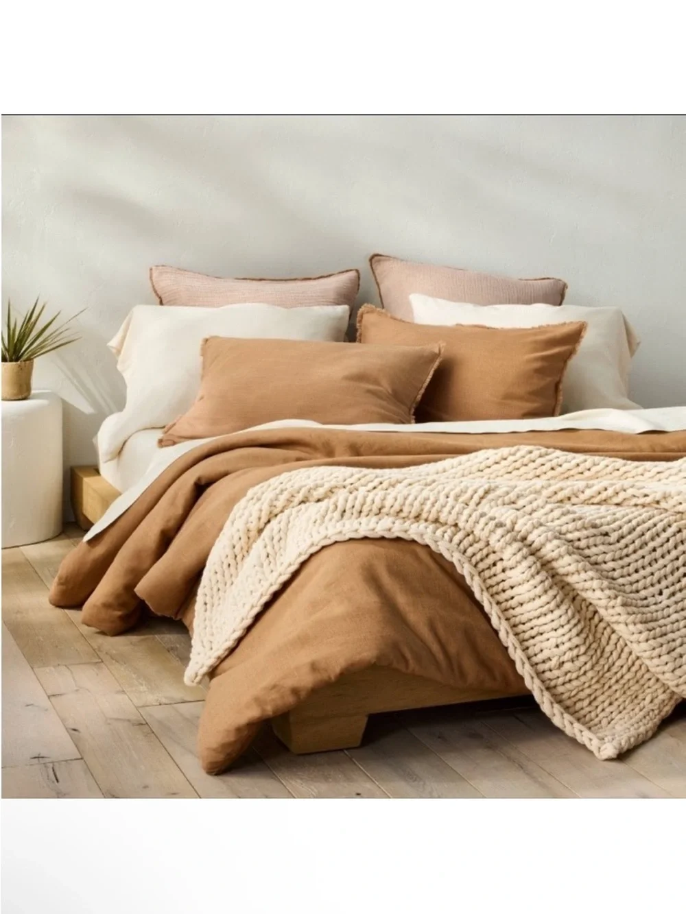 NWT Full/Queen Heavyweight Linen Blend Comforter & Sham Set Warm Brown Casaluna